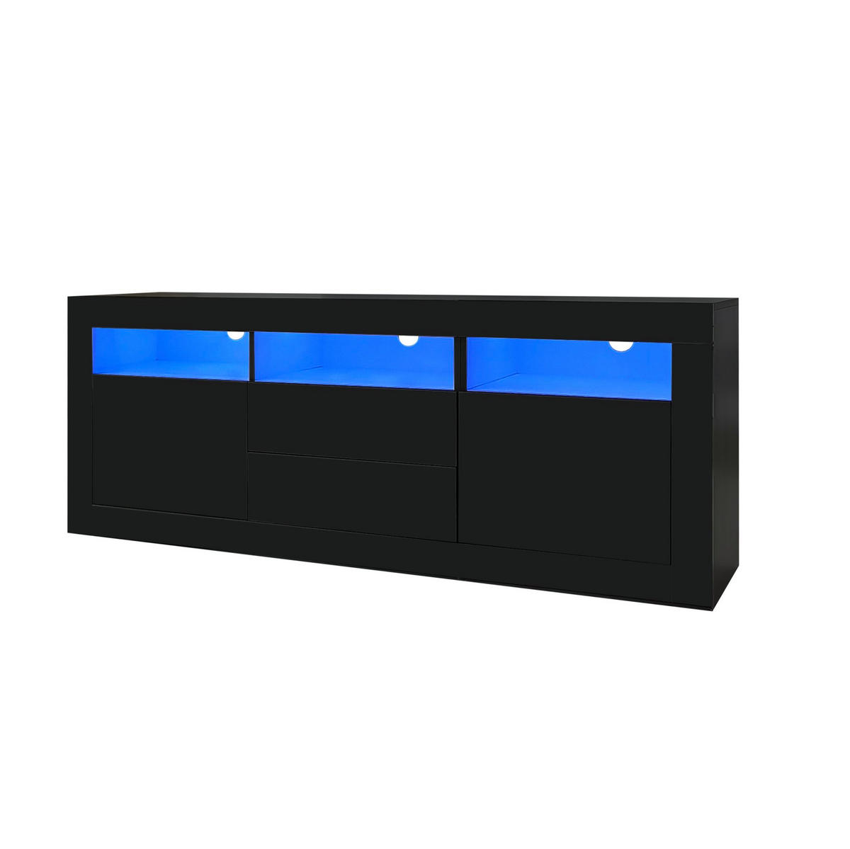 TV ormarić 160/35/60 cm crni od iverala s LED rasvjetom i push-to-open ladicama - crna, drvni materijal (160/60/35cm) - OKWISH