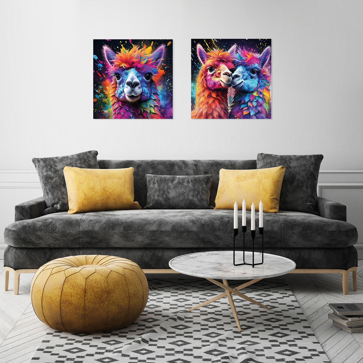 GLASBILD 50x50 cm Alpaka Pop Art - Weiß, Glas (50/50cm) - artissimo