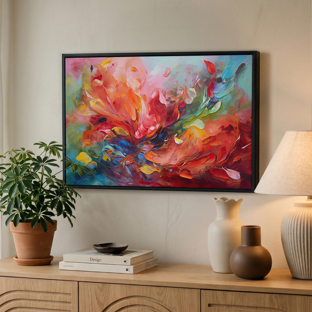 LEINWAND Bilder mit Rahmen - Ölgemälde - Kunst - Abstrakt - Farbenfroh - 60x40 - Altrosa, Textil (60/40cm) - MuchoWow
