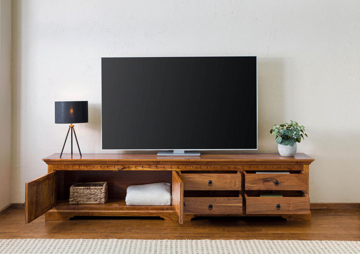 TV-BOARD Akazie 240x40x55 honig lackiert OXFORD #01017 - Braun, Holz (240/55/40cm) - Massivmoebel24