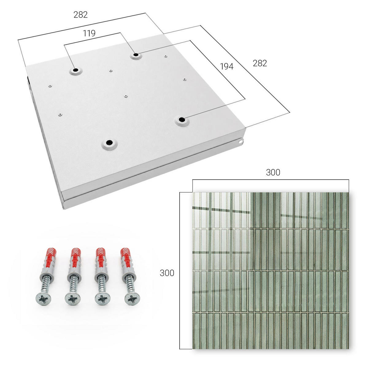 SCHLÜSSELBOX Weiß 30x30 cm – Türöffnung nach rechts - Grünes Muster - Grün, Metall (30/30/5cm) - TULUP
