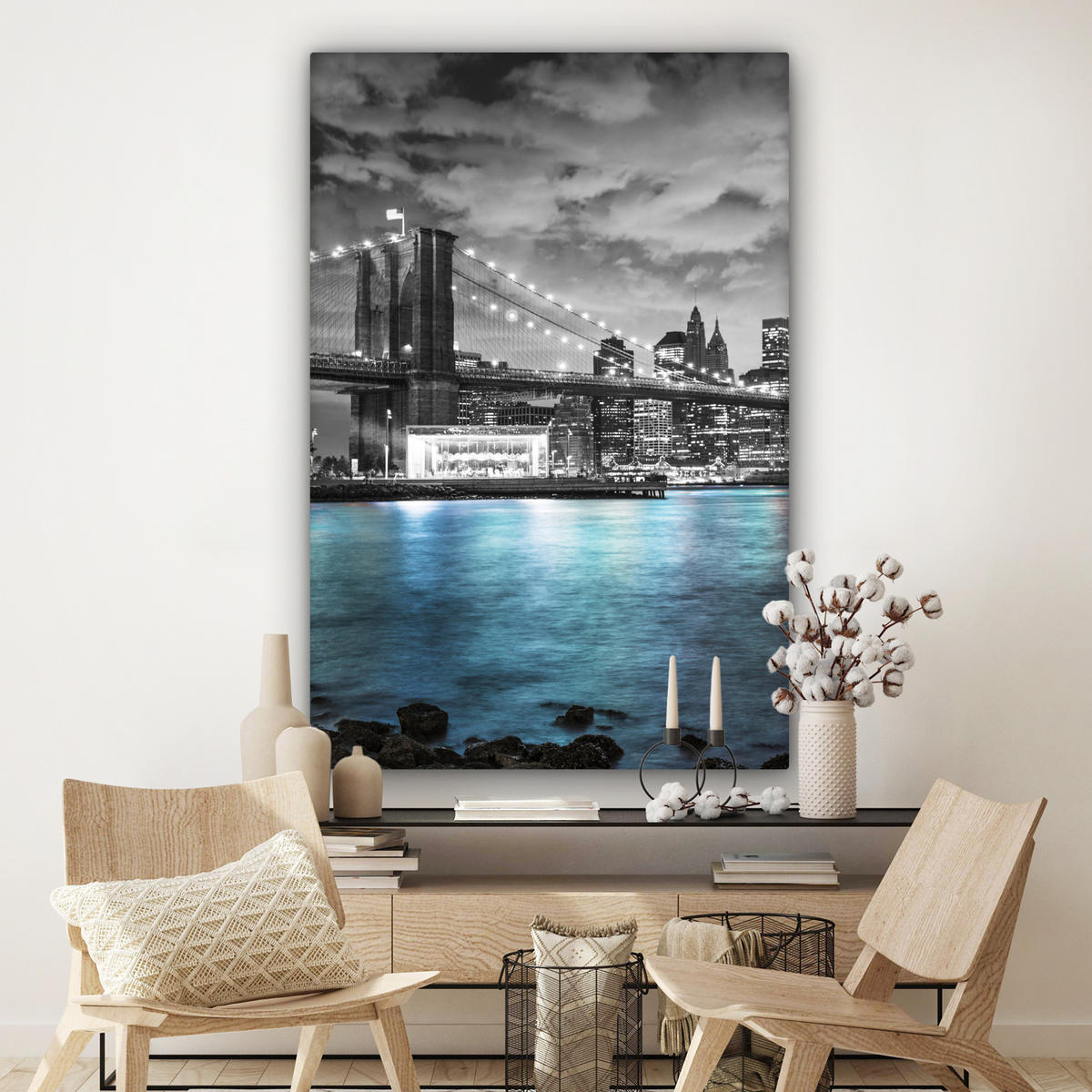 SLIKA NA PLATNU New York 90x140 cm - modrosiva, tekstil (90/140cm) - MuchoWow