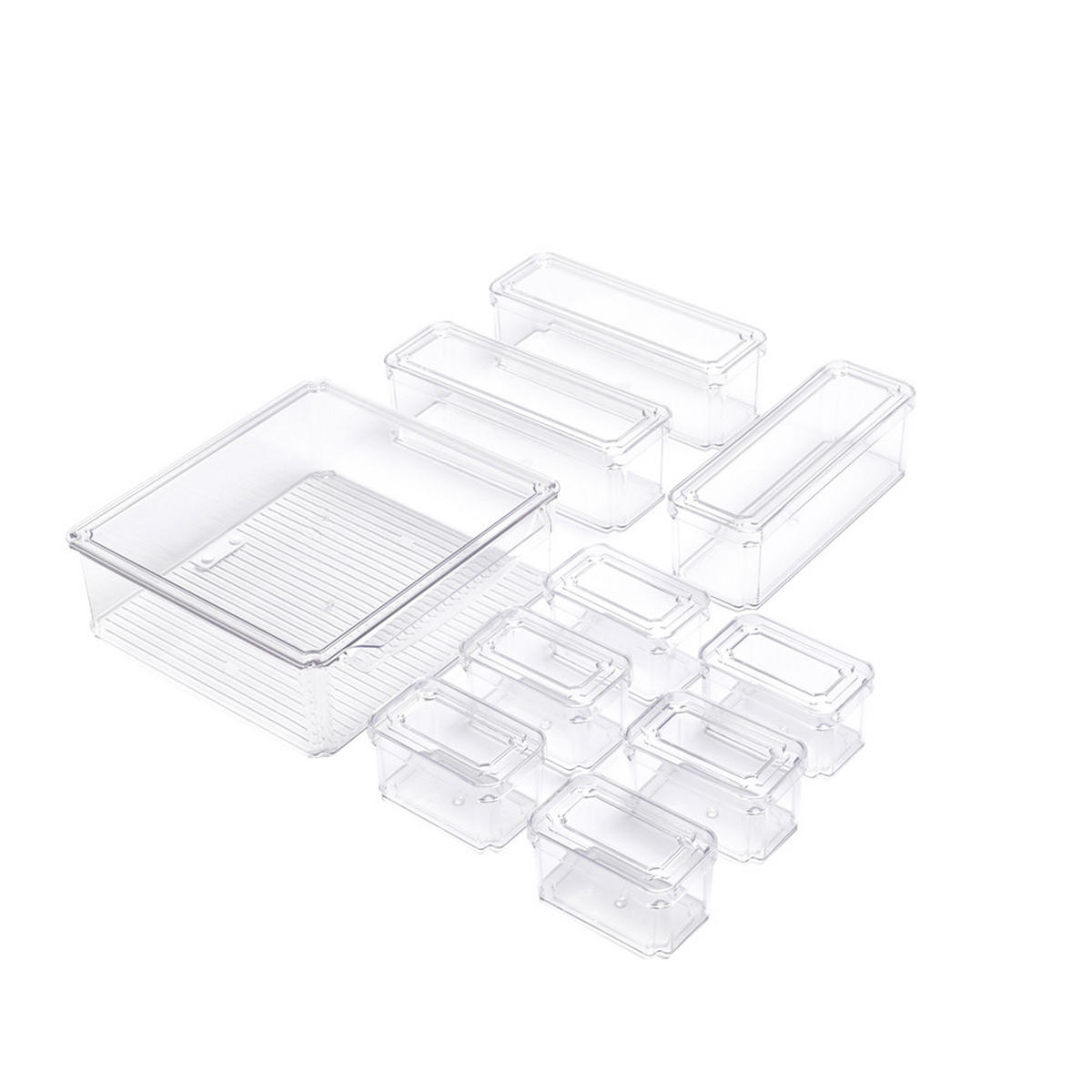 KÜHLSCHRANKBOXEN 10-TLG. mit Deckel Transparent PET - Transparent, Kunststoff (30/9.8/30cm) - Livingandhome