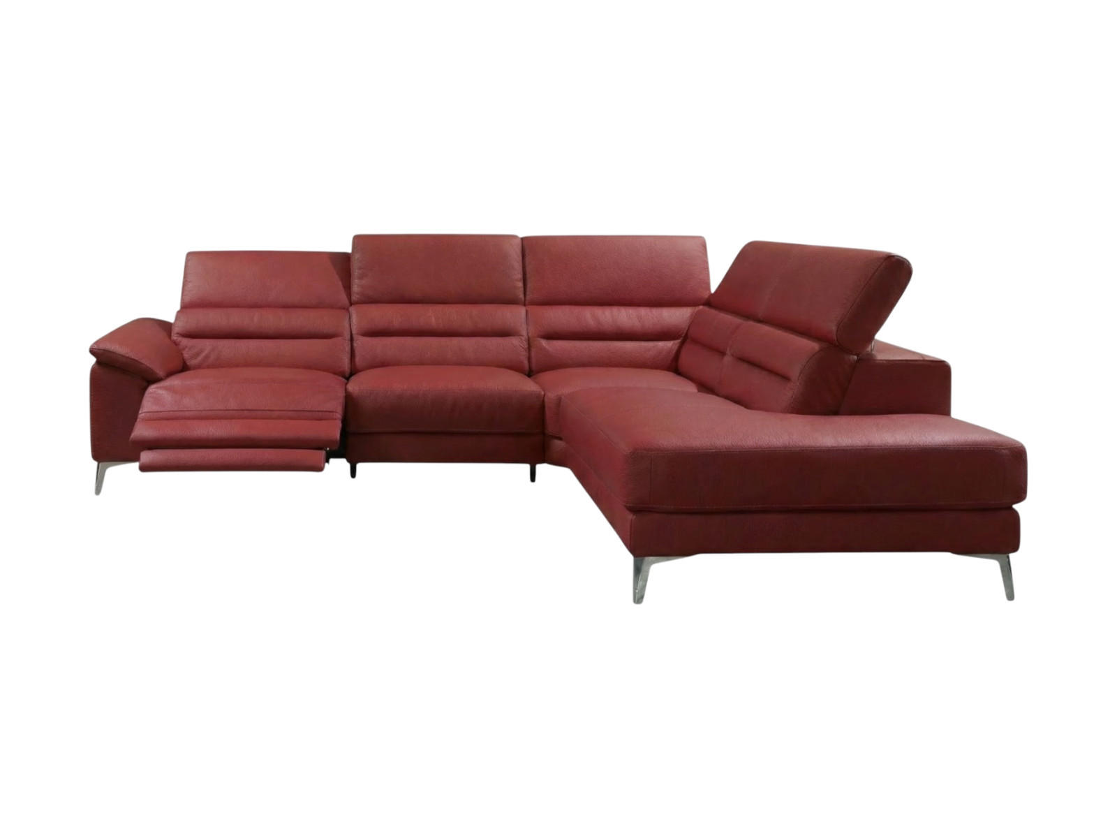 ECKSOFA Tucano Echtleder mit 1 x Relaxfunktion Rot - Rot, Leder/Metall (258/232cm)