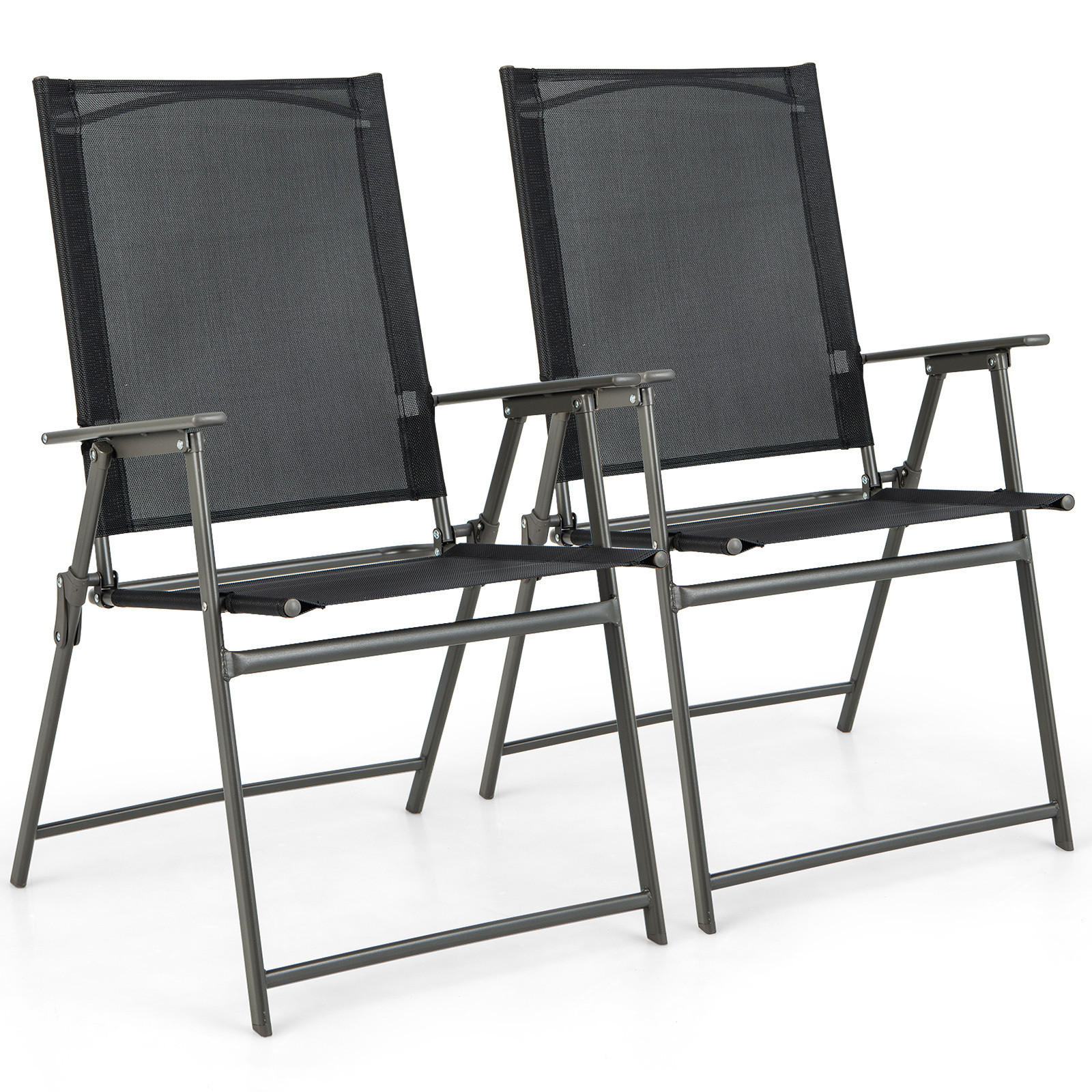 TERRASSENSTUHL Schwarz (2er-Set) - Schwarz, Metall (58/69/62cm) - COSTWAY