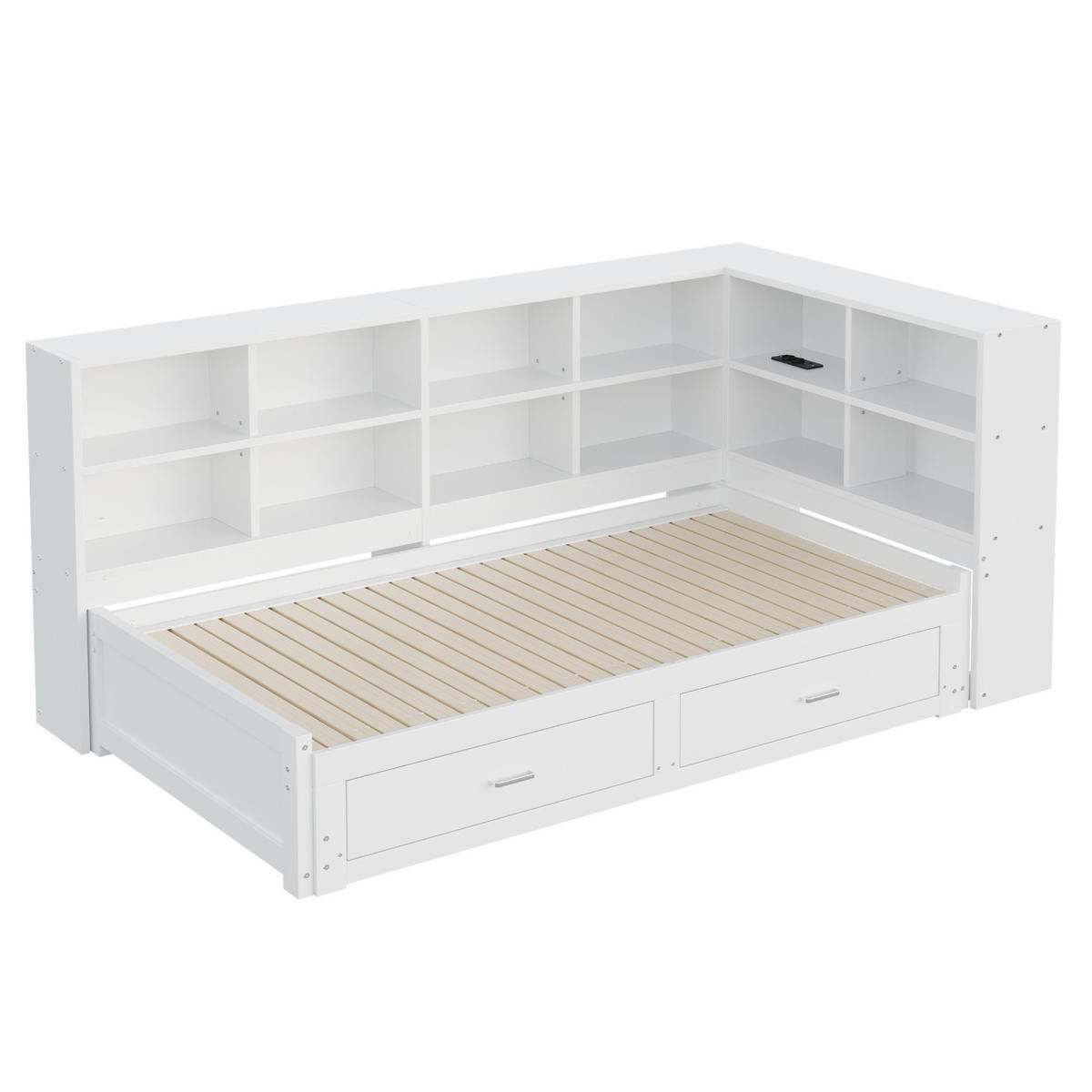 BETT 90/190 cm mit Ausziehbett, Stauraum & Lattenrost in Weiß - Weiß, Holzwerkstoff (90/190cm) - BEAOK