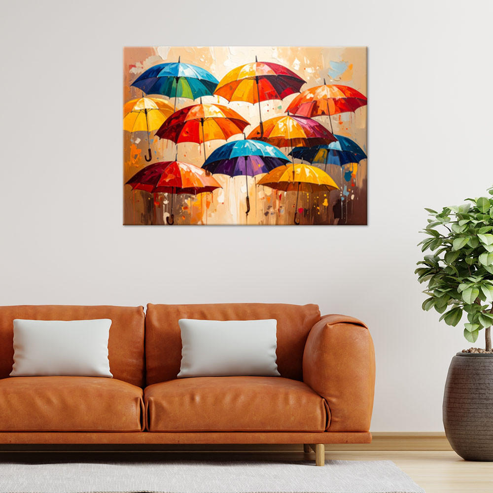 LEINWANDBILD Bunte Regenschirme Abstraktion 120x80cm - Multicolor, Textil (120/80cm) - Feeby