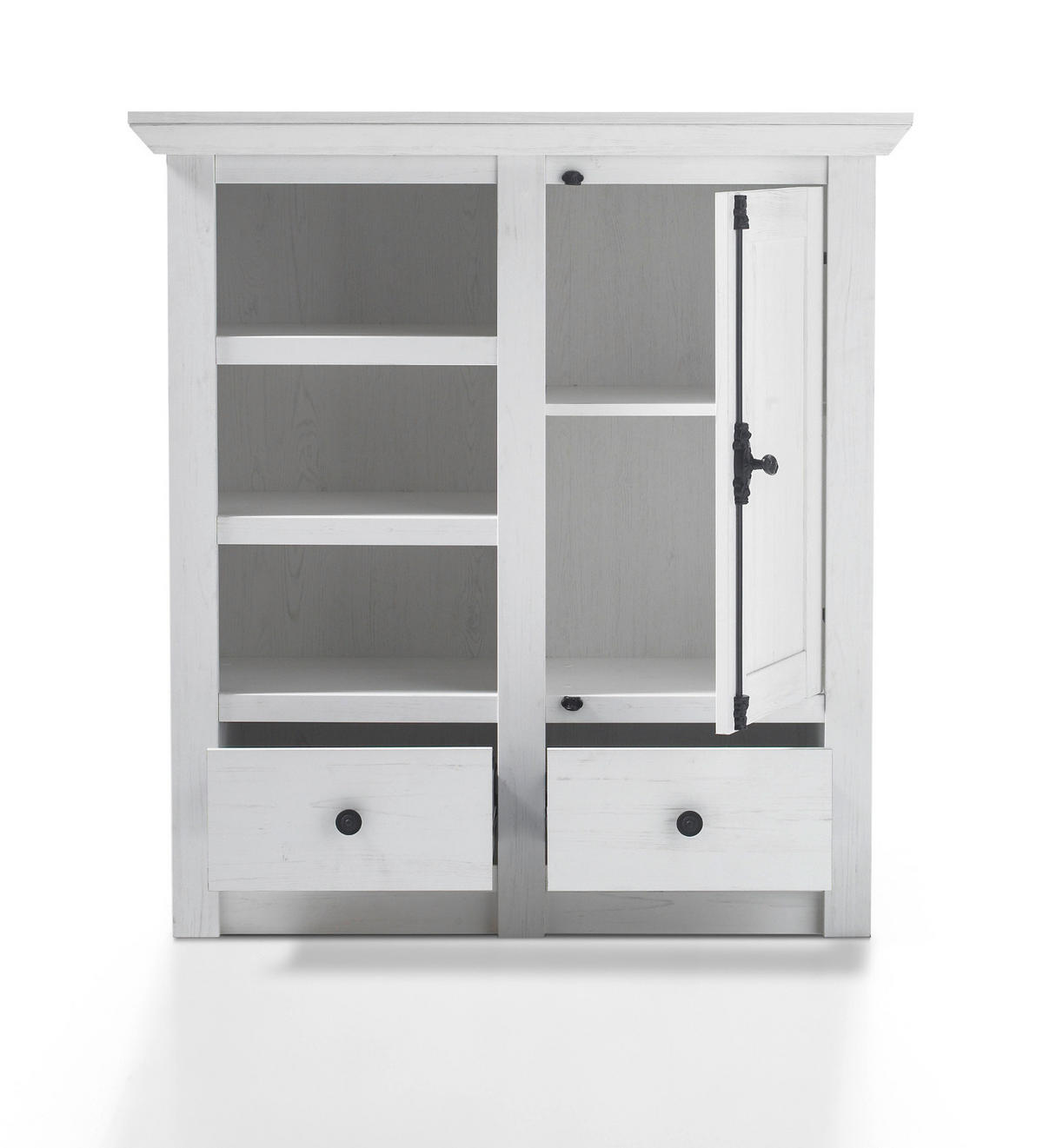 KOMMODE Pinie weiß 105 x 115 cm, Flurkommode Landhaus - Schwarz/Weiß, Holzwerkstoff/Metall (105/115/45cm) - Furn.Design