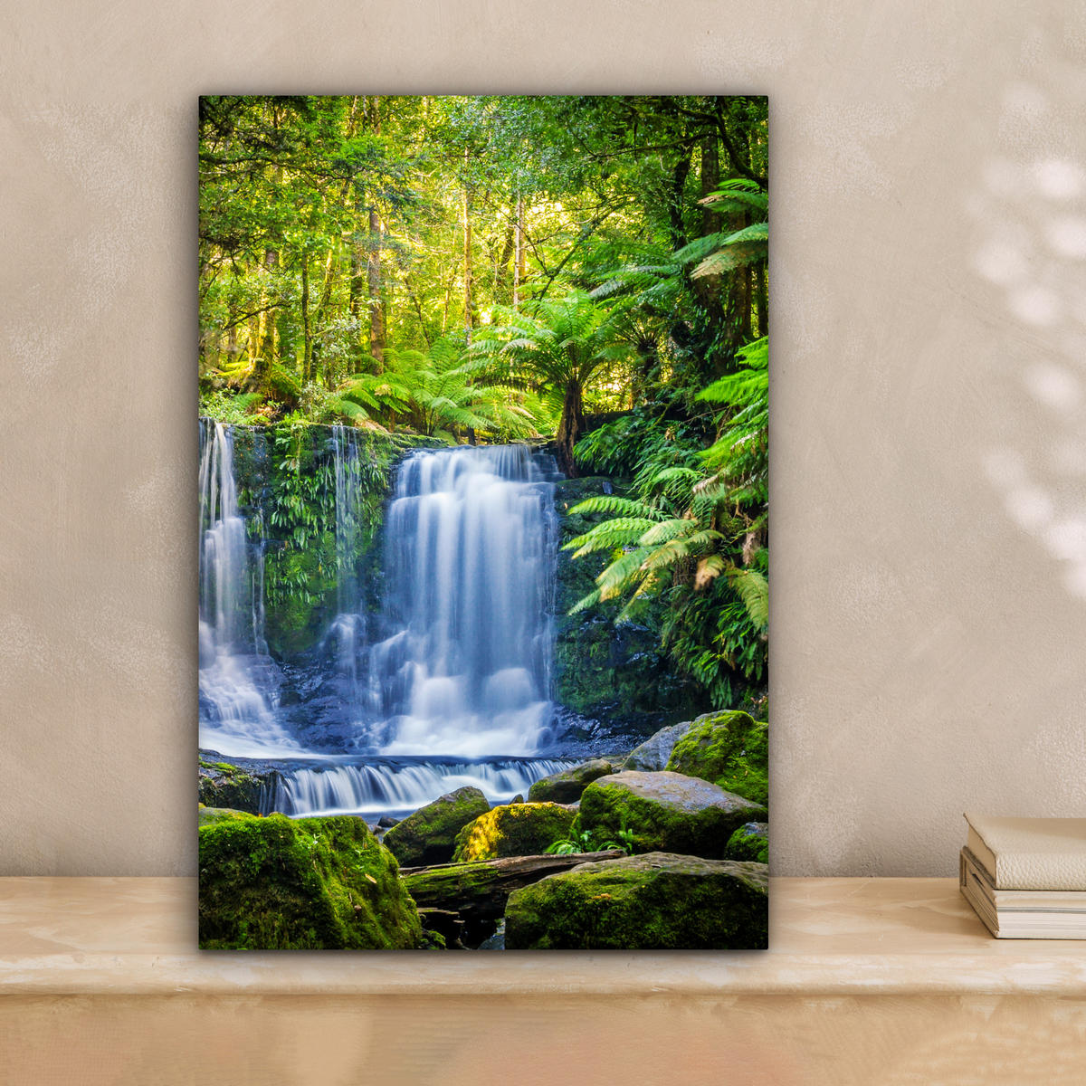 LEINWANDBILD Dschungel - Wasserfall - Australien - Pflanzen - Natur Deko Wohnzimmer 20x30 cm - Dunkelgrün, Textil (20/30cm) - MuchoWow