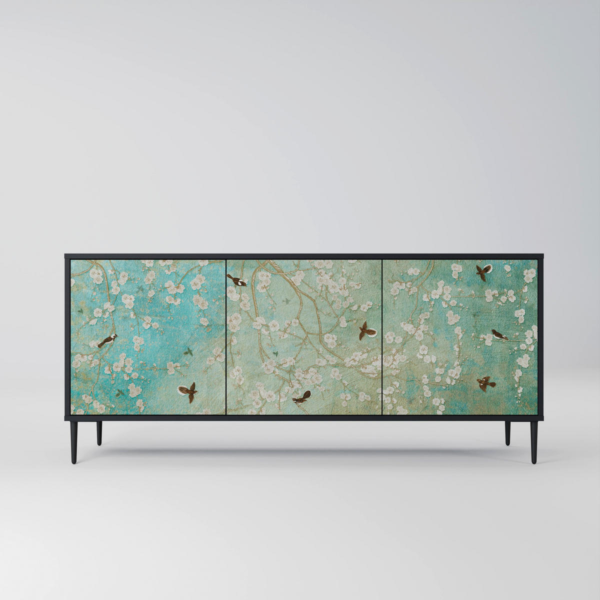 SIDEBOARD BLOOMING CHARM, Eicheneffekt, 164,5x42x77,5 cm, 3 Türen - Eichefarben/Buchefarben, Holzwerkstoff/Buchenholz (164.5/77.5/42cm) - SpaceRebels