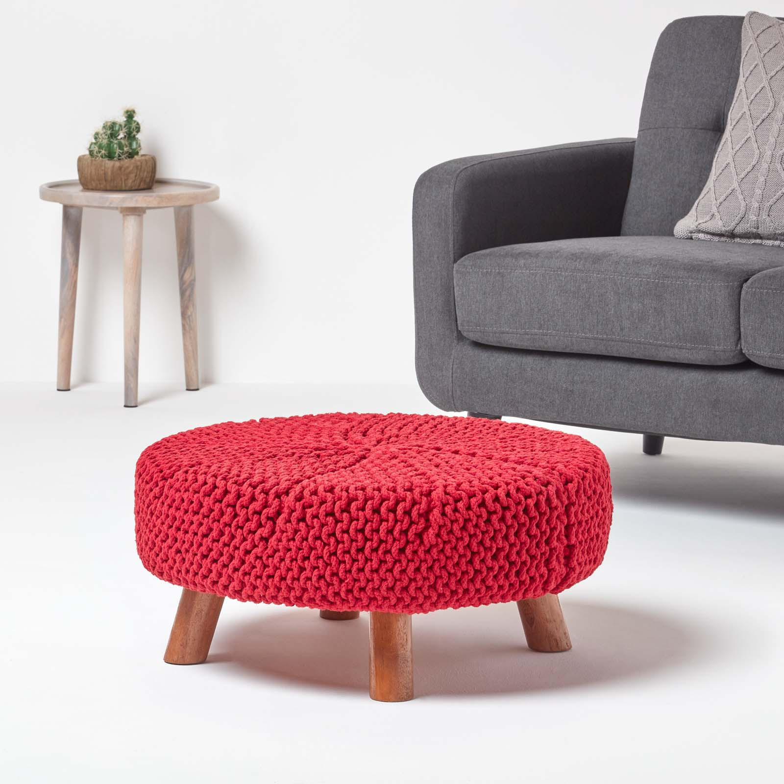STRICK-HOCKER rot, rund 62/62/30 cm - Rot, Textil (62/30/62cm) - Homescapes