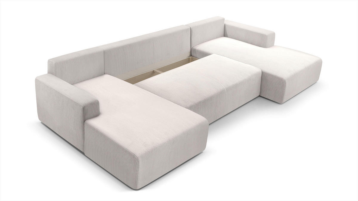 WOHNLANDSCHAFT Catea Weiß 364/145/85 cm mit Schlaffunktion - Creme/Schwarz, Kunststoff/Textil (364/84/145cm) - AX Living