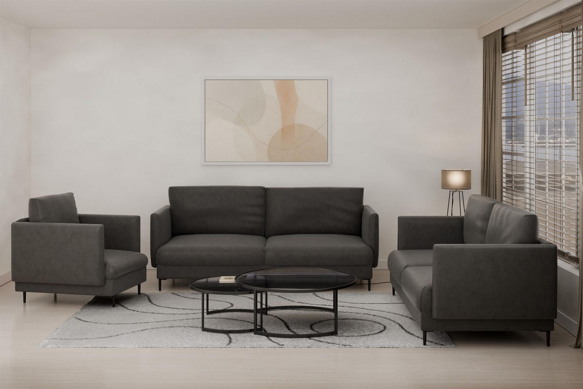 SOFASET Helmer 3-2-1 In Stoff Vibe - Anthrazit, Holzwerkstoff/Textil (226/95/95cm) - Fun Möbel