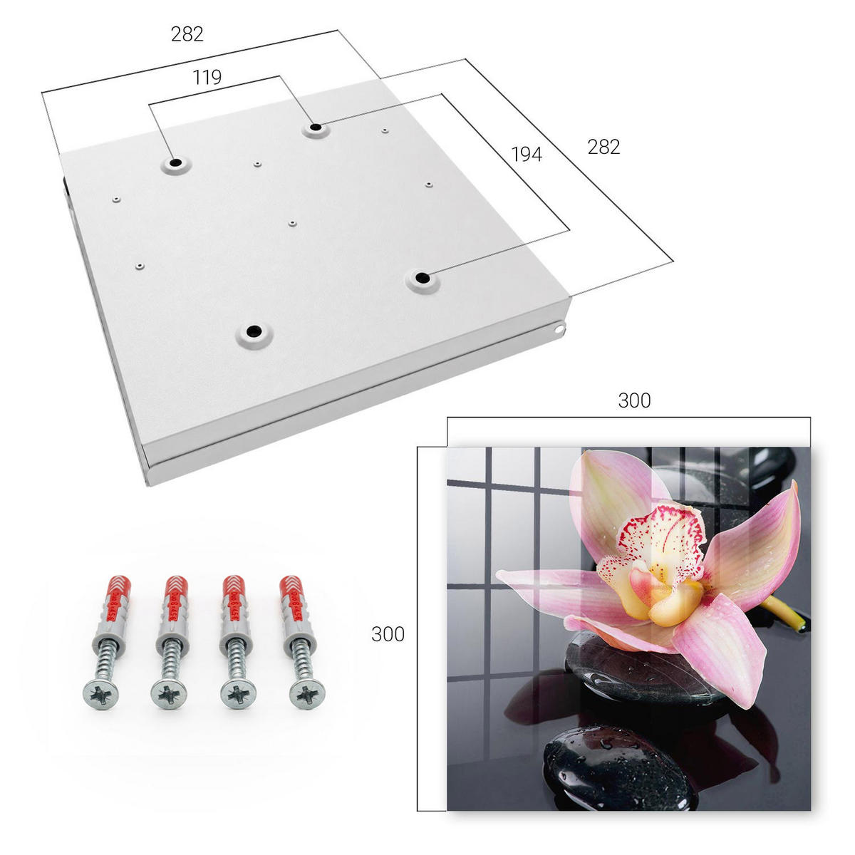 SCHLÜSSELBOX Weiß 30x30 cm – Türöffnung nach rechts - Orchideensteine - Schwarz, Metall (30/30/5cm) - TULUP