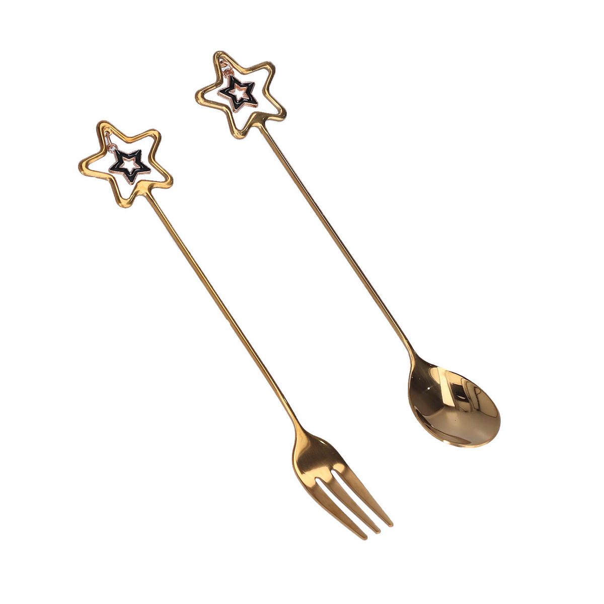 BESTECK-SET 2-teiliges Anhänger-Besteck Löffel und Gabel - Braun, Metall