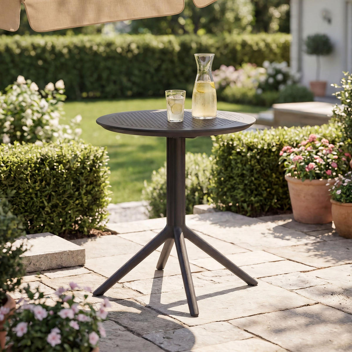 GARTENTISCH rund Kunststoff Schwarz - Schwarz, Kunststoff (60/60/74cm) - CLP