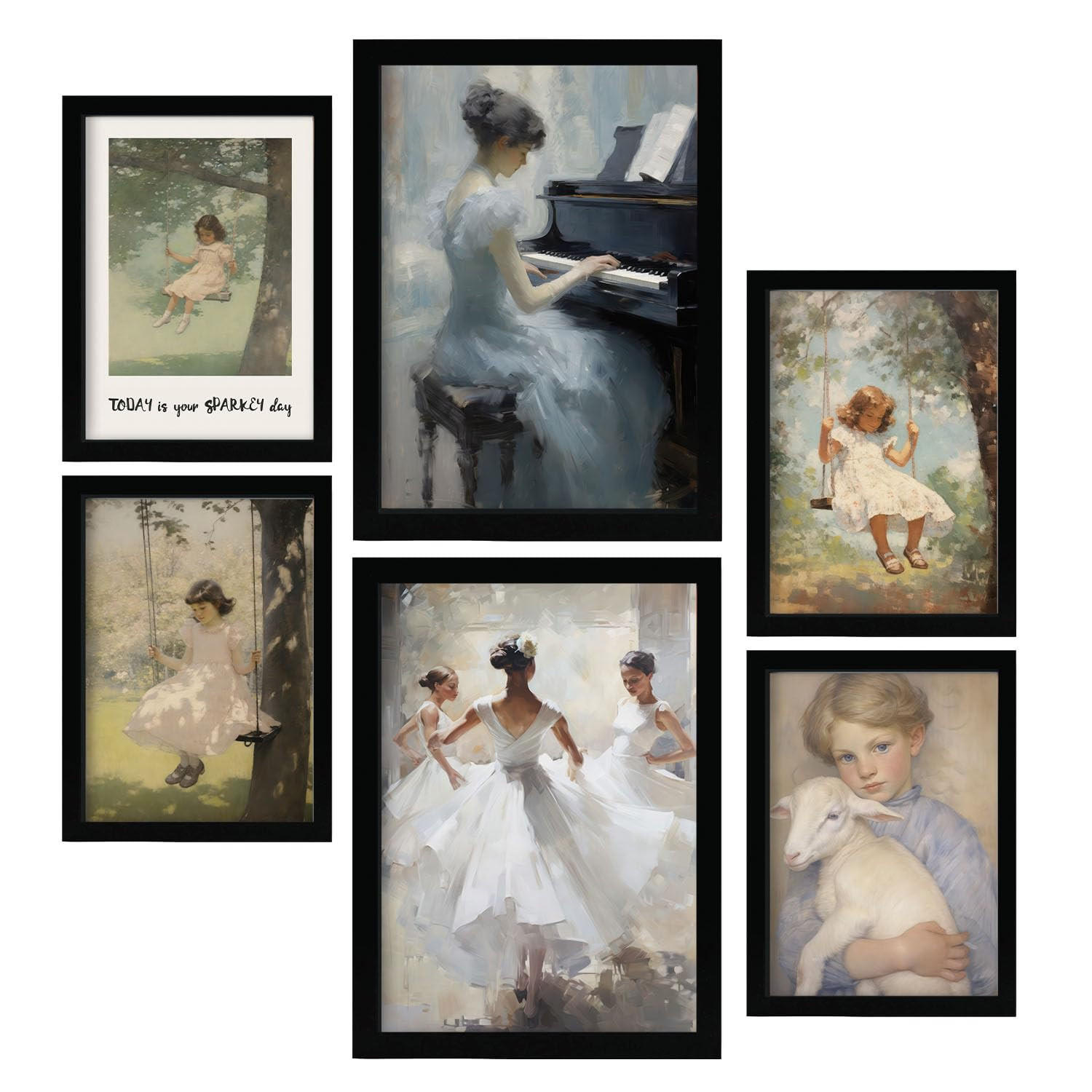 POSTER Set Mit 6 Kindheit Des Mädchens A3 & A4 Schwarzer Rahmen - Schwarz, Papier (29/3cm) - Nacnic