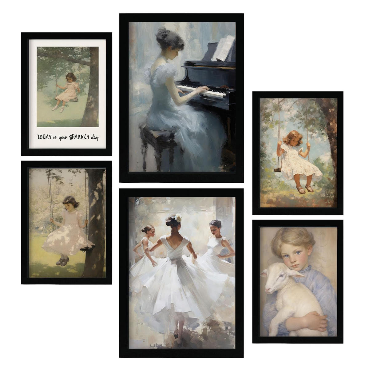 POSTER Set Mit 6 Kindheit Des Mädchens A3 & A4 Schwarzer Rahmen - Schwarz, Papier (29/3cm) - Nacnic