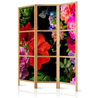 PARAVENT Japanischer 3-tlg 135x172 cm Bunte Blumen - Multicolor, Holz/Textil (135/172/3cm) - Muralo