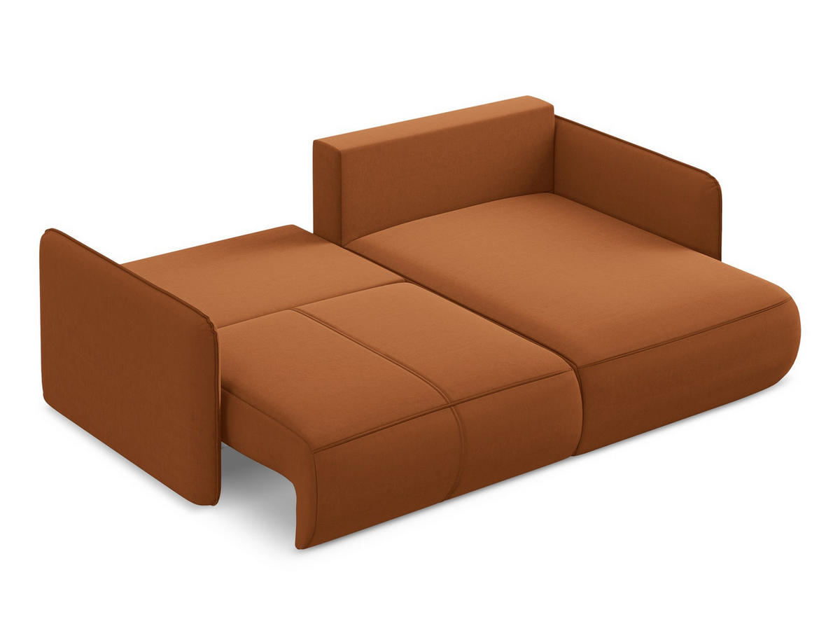 ECKSOFA mit Schlaffunktion Samt Stoff Orange - Terra cotta/Schwarz, Kunststoff/Textil (207/148cm) - Makamii