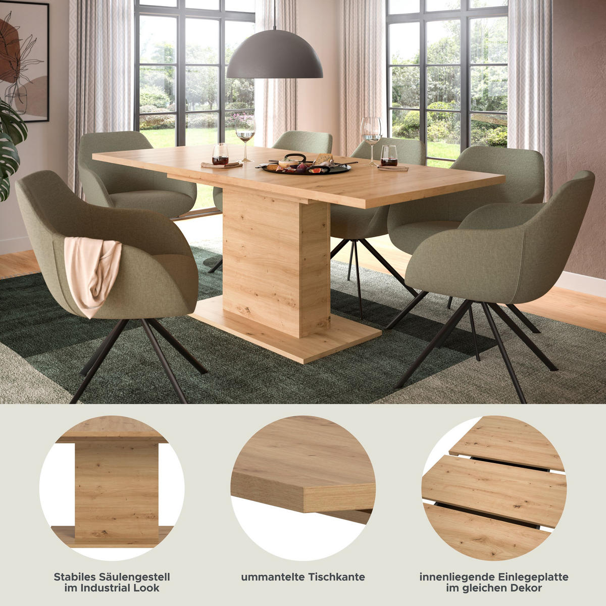 ESSTISCH MOTION (B/H/T: ca. 150/76/90 cm) in Artisan Oak Nachbildung/Artisan Oak Nachbildung - Eiche Artisan, Holzwerkstoff (90/150/76cm)