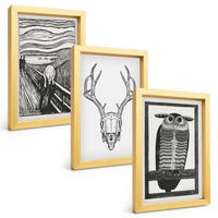 BILDER SET 3er Set - 20x30 cm Goldrahmen - Grafiken mit schreiendem Totenkopf-Eulen - Goldfarben, Kunststoff (20/30cm) - TULUP
