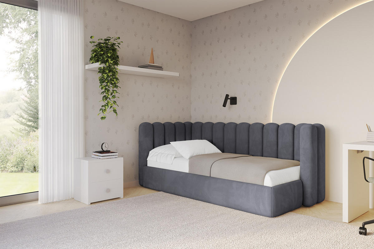 EINZELLBETT Jugendbett mit Bettkasten und Matratze H3/H4, Rechts - HUGY 100x200 Dunkelgrau - Dunkelgrau, Holzwerkstoff/Textil (100/200cm) - ALTDECOR