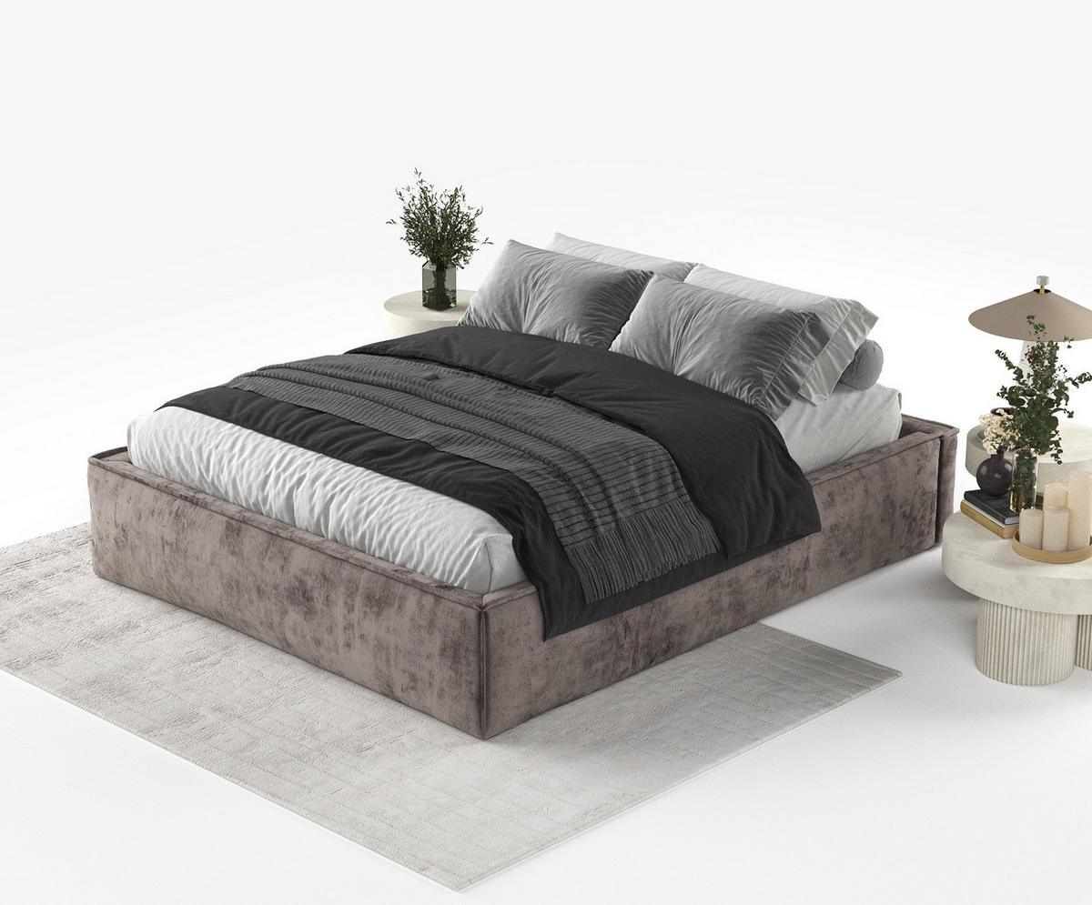 POLSTERBETT Alvar Braun 120/200 cm im Chenille-Stoff - Schwarz/Naturfarben, Holz/Holzwerkstoff (120/200cm) - Maison de Reve