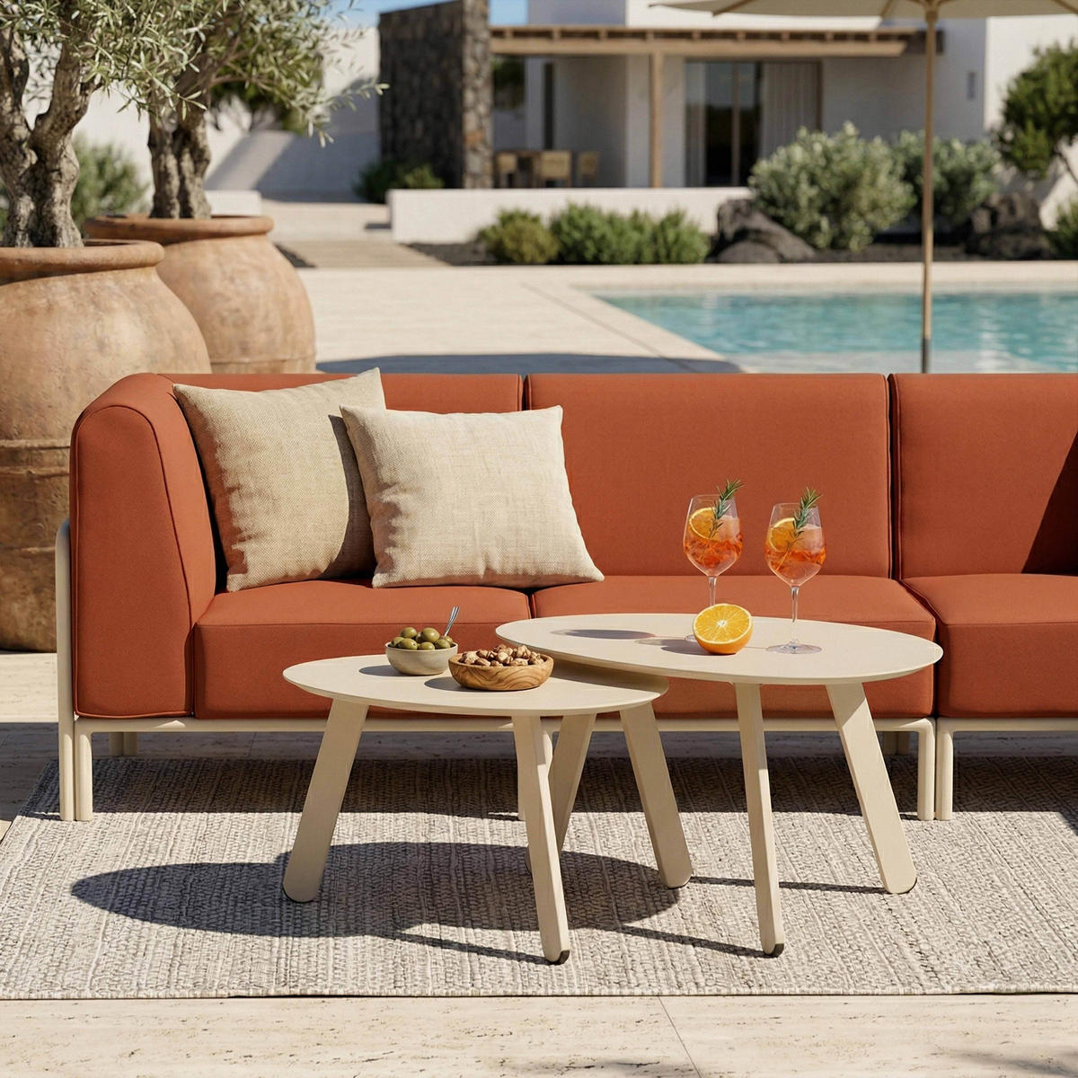 GARTENSOFA mit 5 Sitzplätzen, Terrakotta - Rot, Textil (288/78/80cm) - Oviala
