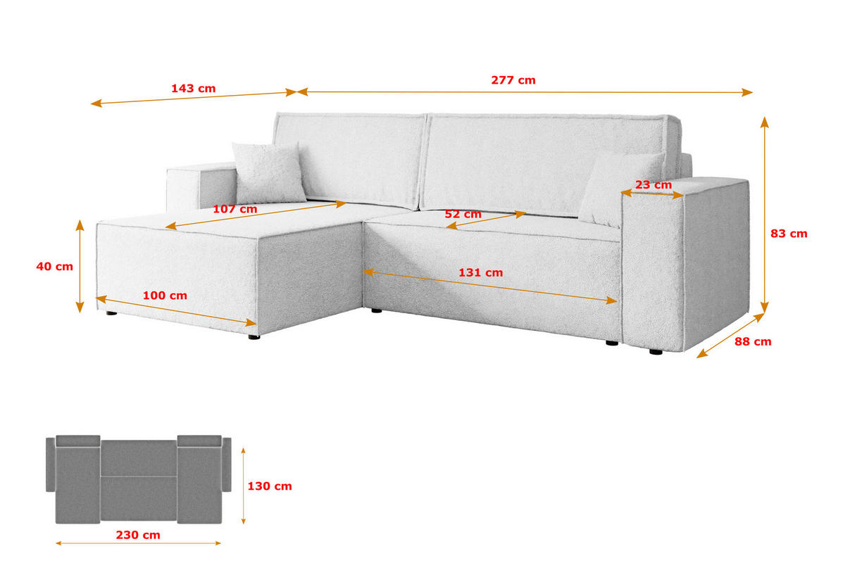ECKSOFA mit Schlaffunktion und Bettkasten CELTIC-XL - 277x143x83 cm Weiß Bouclé - Schwarz/Weiß, Holzwerkstoff/Kunststoff (277/143cm) - ALTDECOR