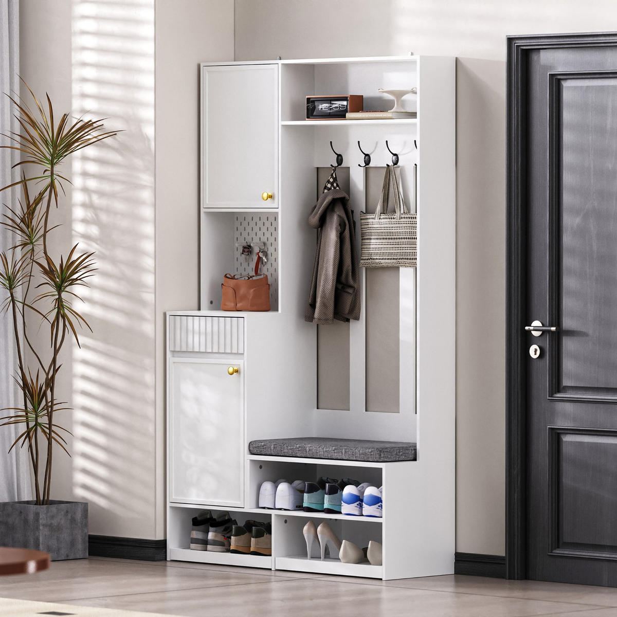 KÜCHENSCHRANK, 100/180/35 cm, MDF, Weiß, 6-IN-1 DESIGN MIT KIPPSICHERUNG, Flurgarderobe für Eingangsbereich - Weiß, Holzwerkstoff (35/180/100cm) - Rolipo