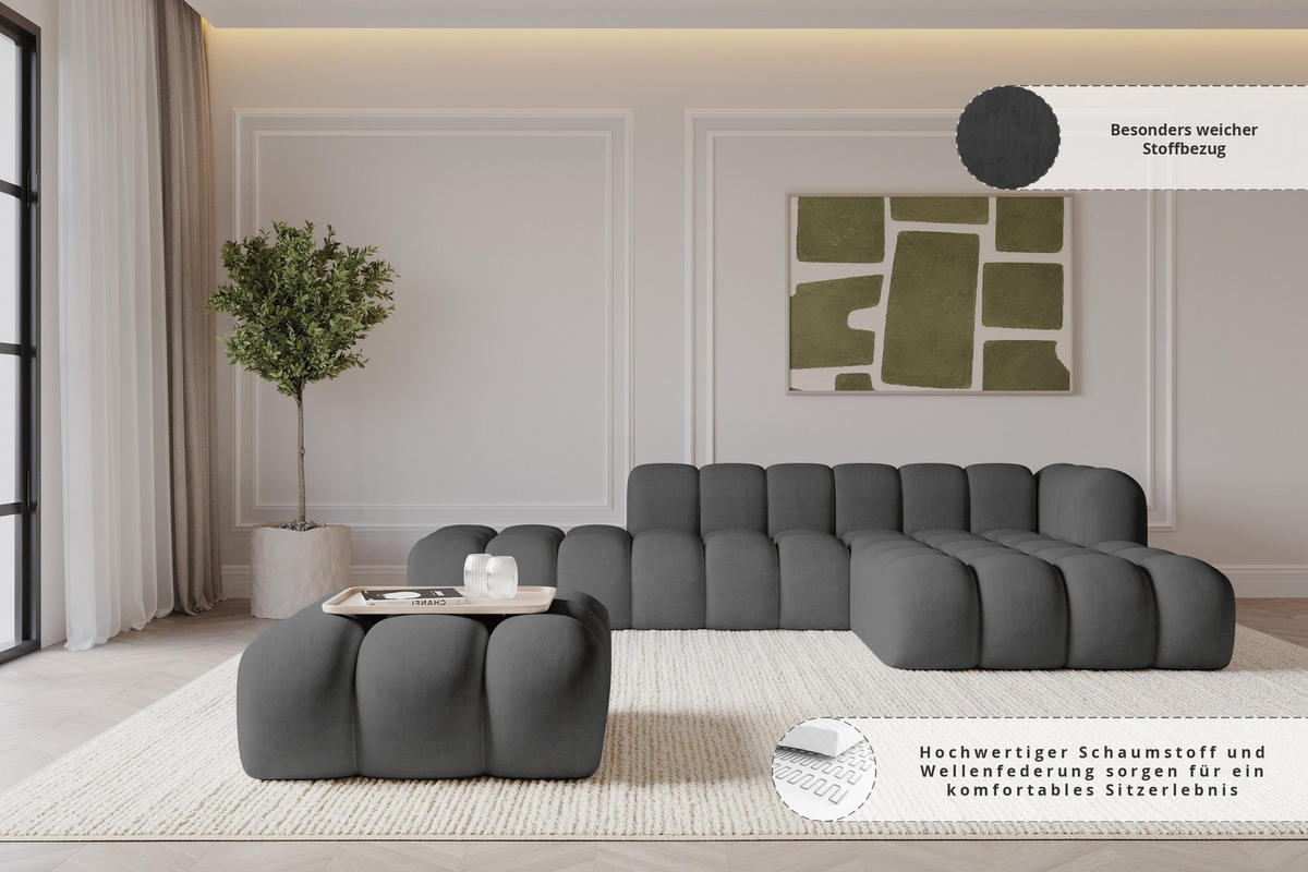 TABURET OLEA-PUF 91x87x44 cm Tmavě šedá Velur - černá/antracitová, kompozitní dřevo/textil (91/44/87cm) - ALTDECOR