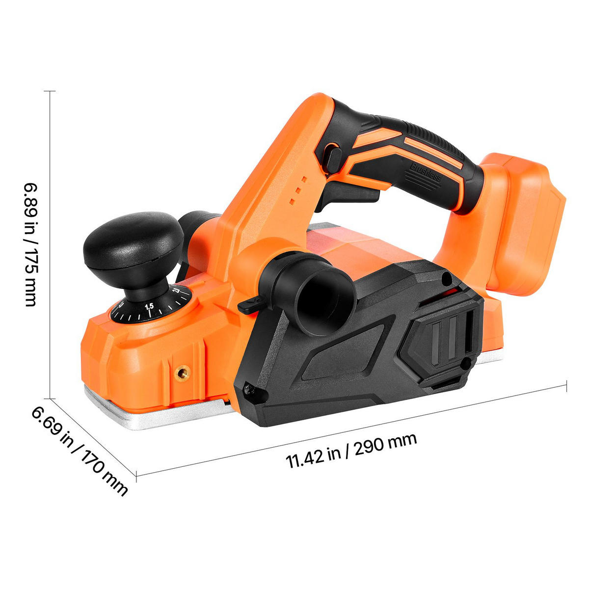 HOBEL Akku-Hobel 82mm 15000U/min Bürstenloser-Motor 18V-Kompatibel Einstellbar - Orange, Metall (10/10/10cm) - Raelunyi