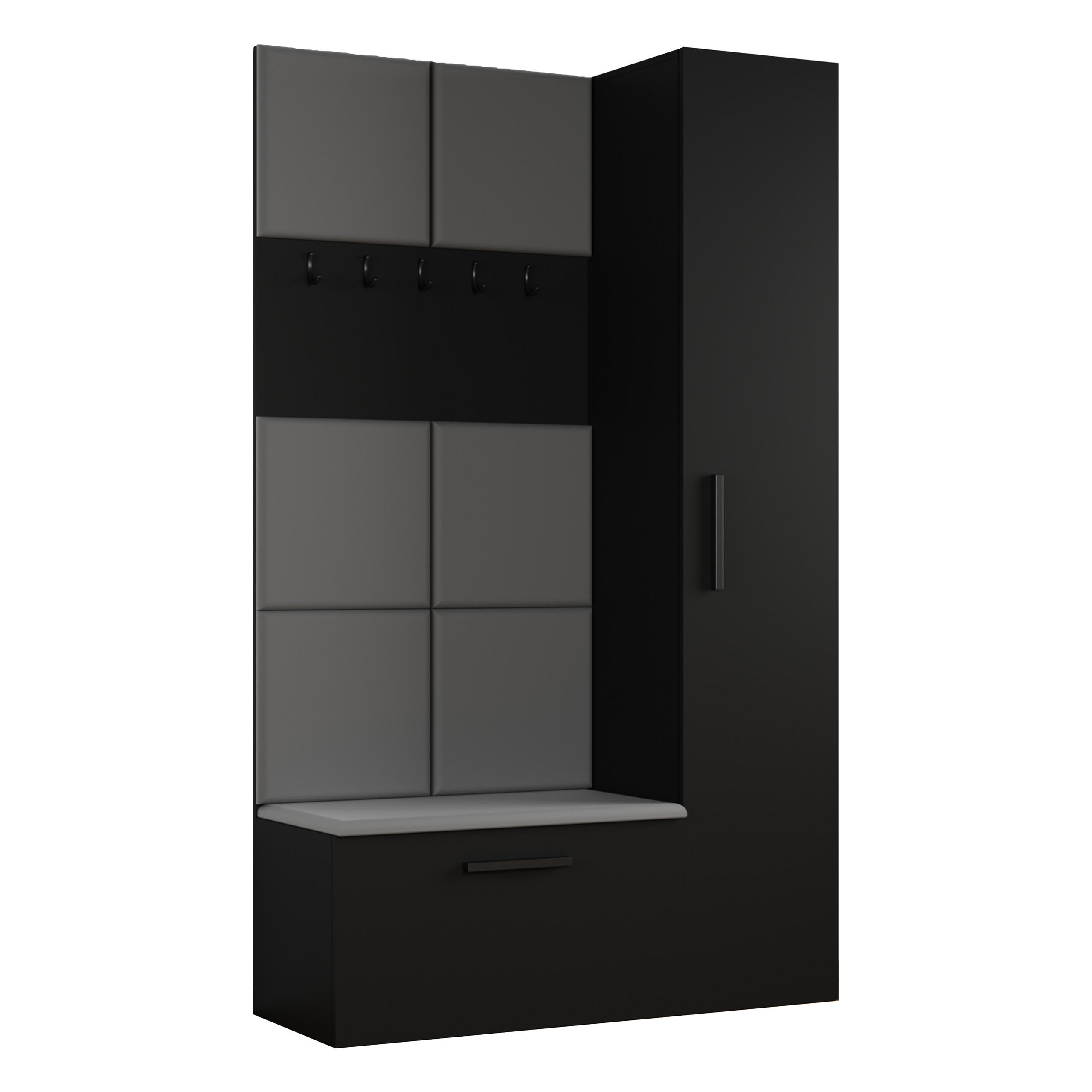 GARDEROBENSCHRANK MODULO 120,6/204/40 cm Modern Garderobe-Set Schwarz - Schwarz/Grau, Holzwerkstoff (120.6/204/40cm) - MASSENO