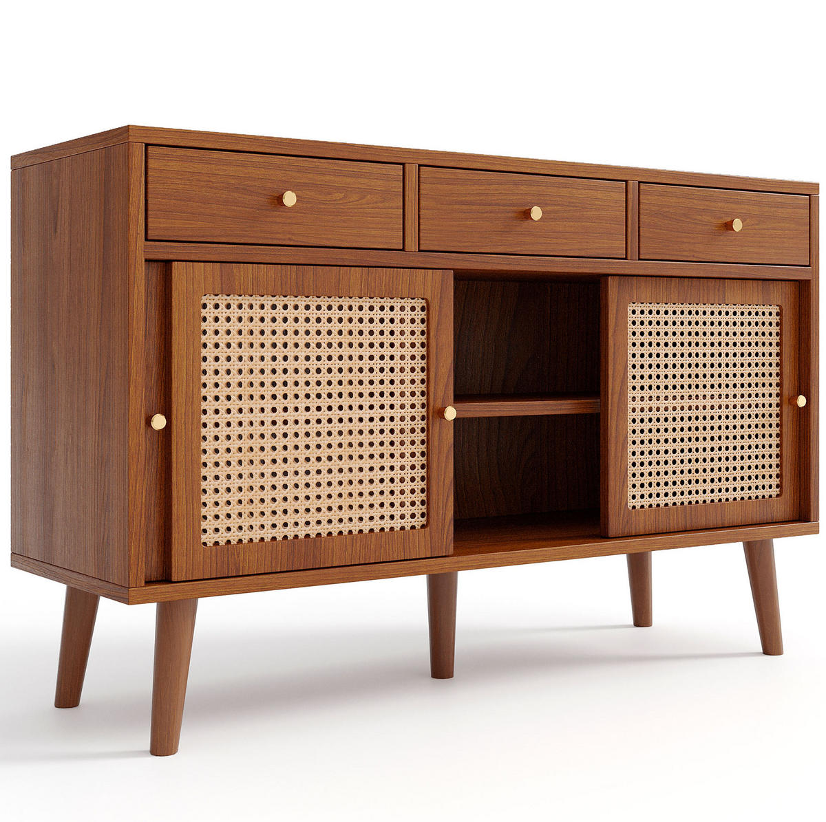 SIDEBOARD mit 3 Schubladen und 3 Türen 120 x 40 x 78 cm Walnut - Dunkelbraun, Holzwerkstoff (120/78/40cm) - Meubliv
