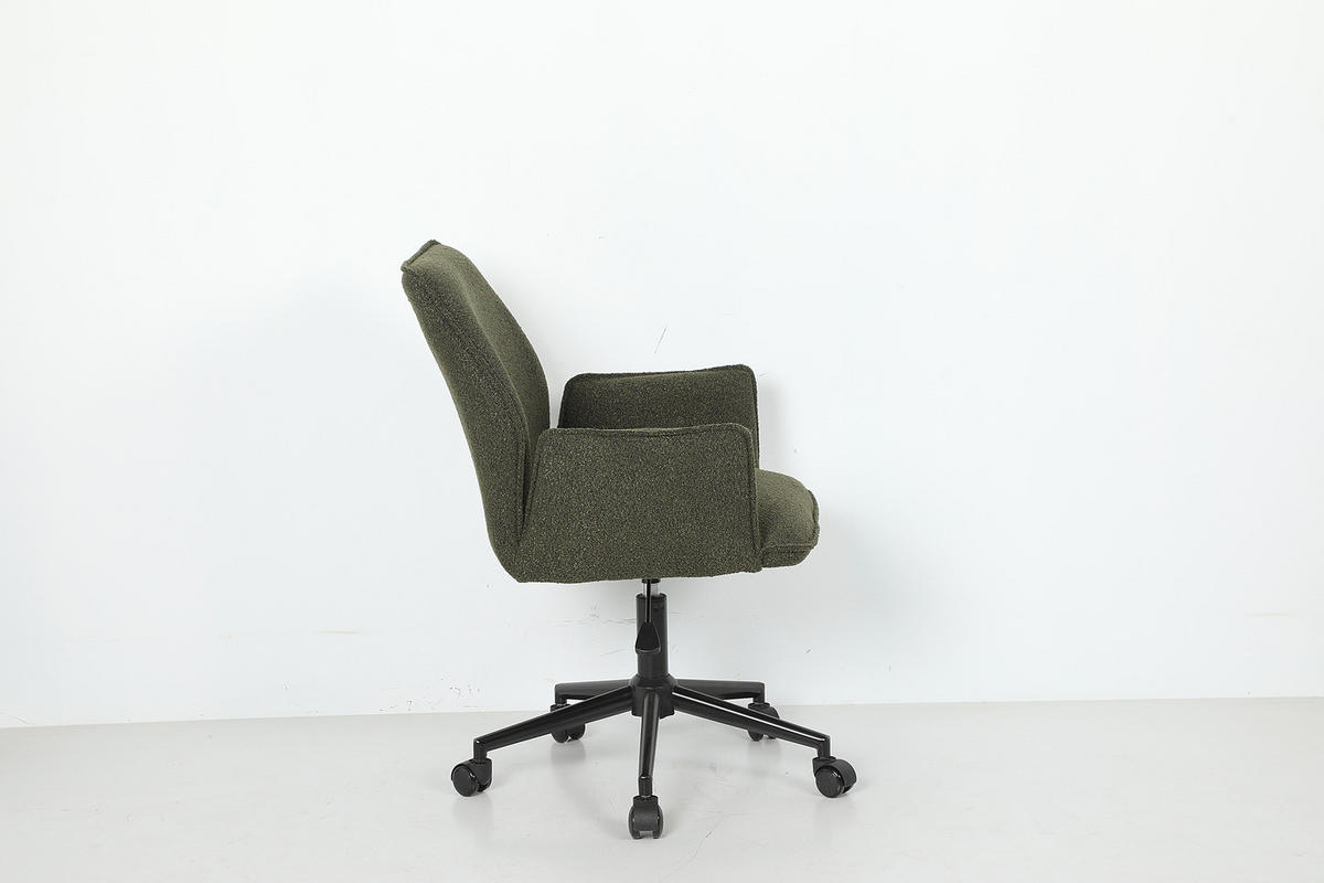 BÜRODREHSTUHL - Bouclé / Eisen - Schwarz/Olivgrün, Textil/Metall (57/85/62cm) - home24