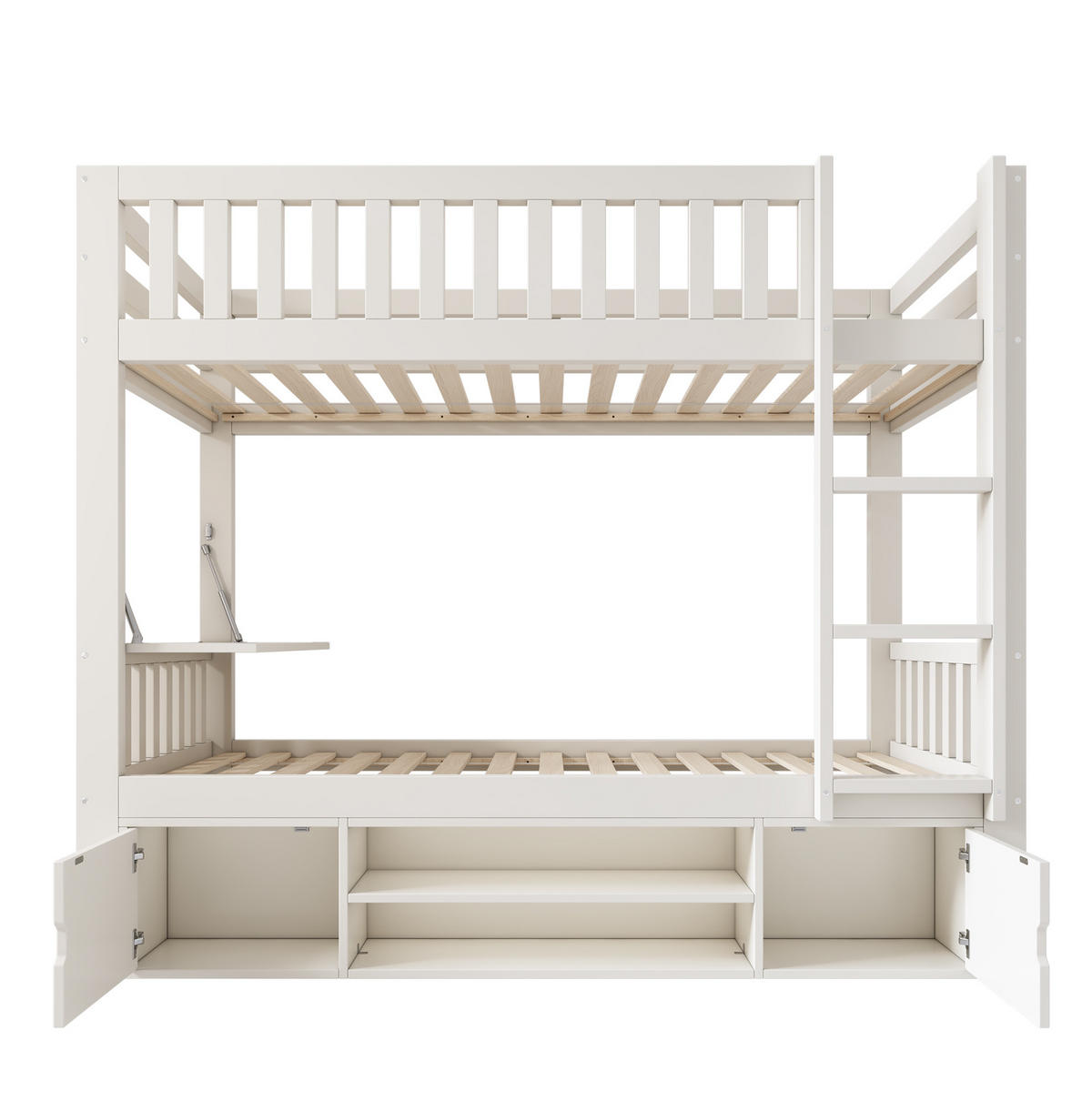 ETAGENBETT 90x200 cm in Weiß mit klappbarem Tisch und Schuhregal - Weiß, Holzwerkstoff (90/200cm) - IVMEU