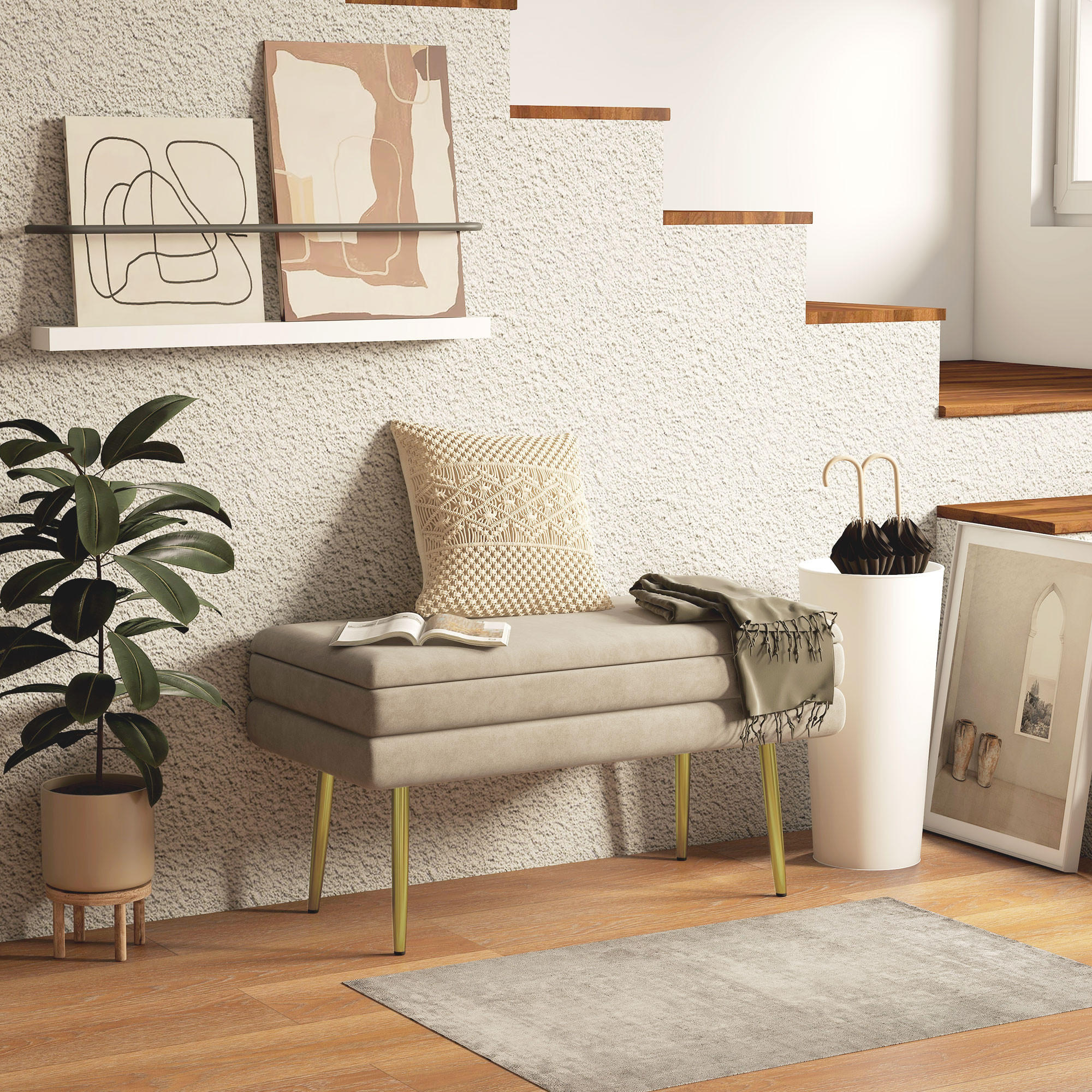 SITZBANK mit Stauraum, Beige - Beige, Kunststoff (37.5/43/79.5cm) - HOMCOM