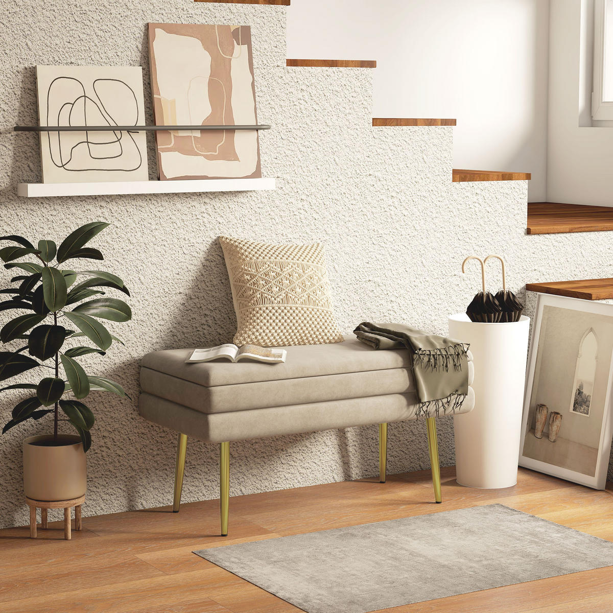 SITZBANK mit Stauraum, Beige - Beige, Kunststoff (37.5/43/79.5cm) - HOMCOM