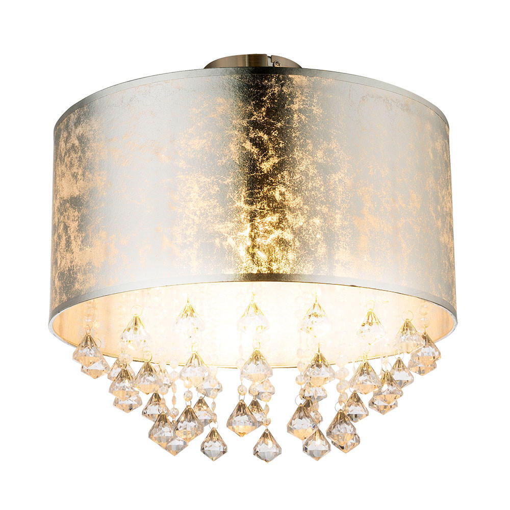 LED DECKENLEUCHTE Textil Silber Kristalloptik - Silberfarben, Metall (40/40/38cm) - Globo Lighting