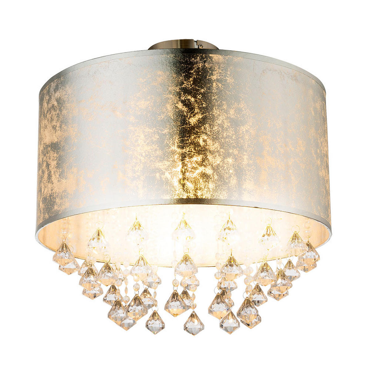 LED DECKENLEUCHTE Textil Silber Kristalloptik - Silberfarben, Metall (40/40/38cm) - Globo Lighting