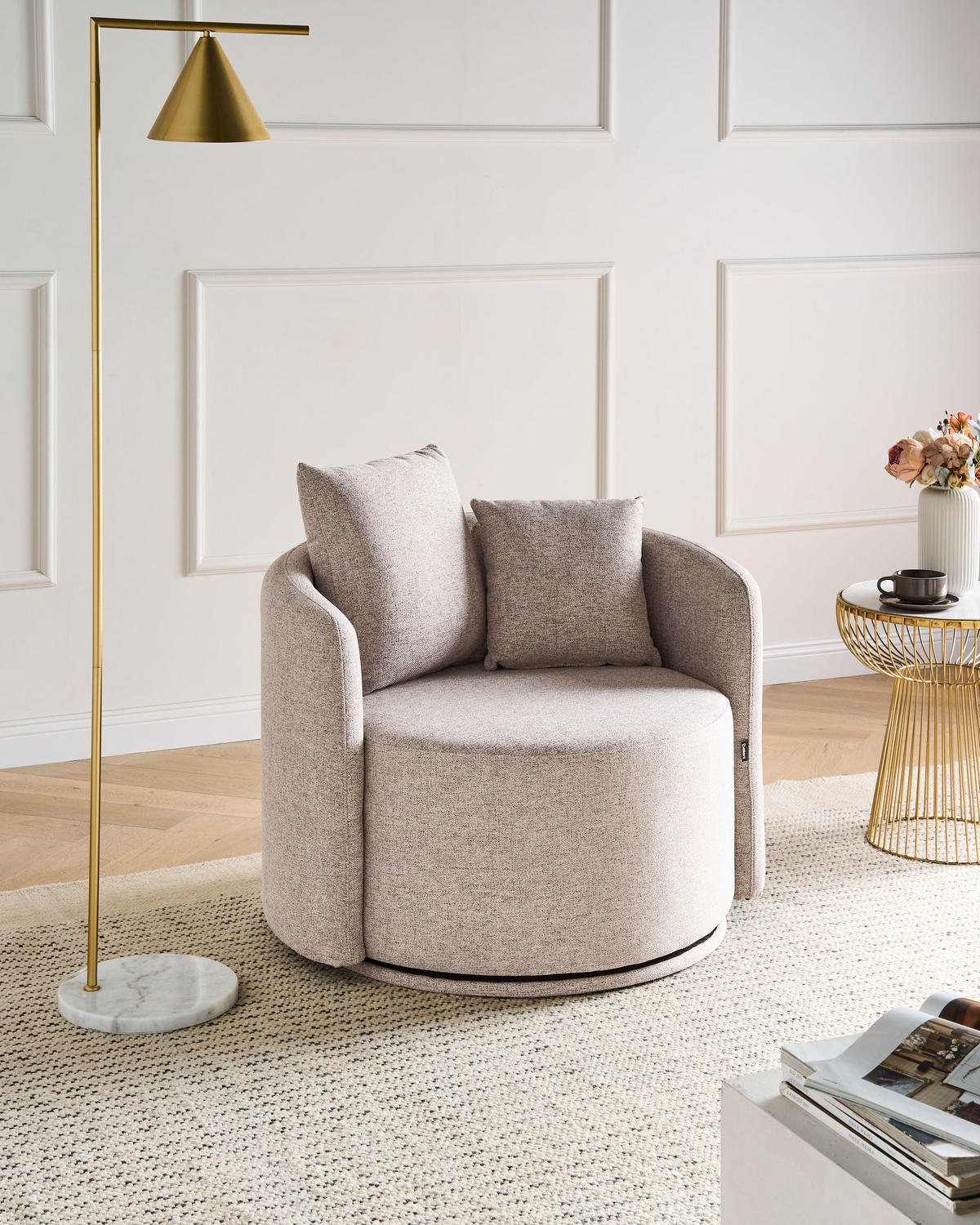 DREHSESSEL Stoff Beige Ennora - Beige, Textil (88/67/82cm) - Beliani