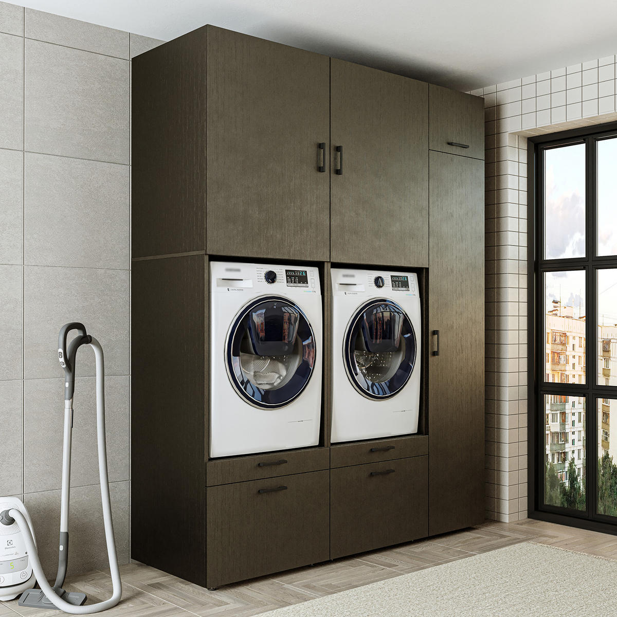 WASCHMASCHINENSCHRANK Serie 2 179cm Breit, 240cm Hoch - Schwarz, Holzwerkstoff (179/240/67cm)