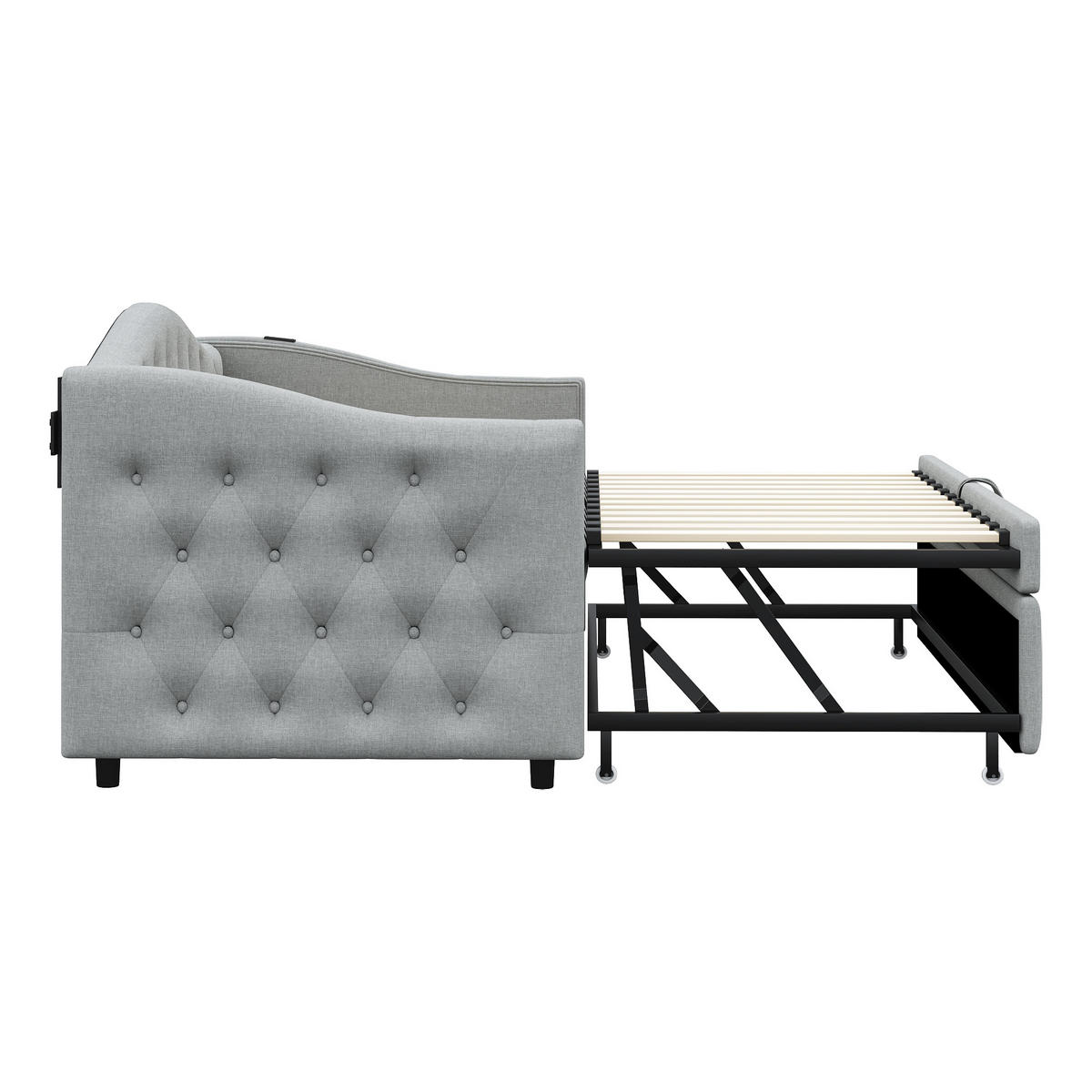 POLSTERBETT 90x200 cm Grau Schlafsofa USB Multifunktion Lattenrost - Grau, Holzwerkstoff - FLIEKS