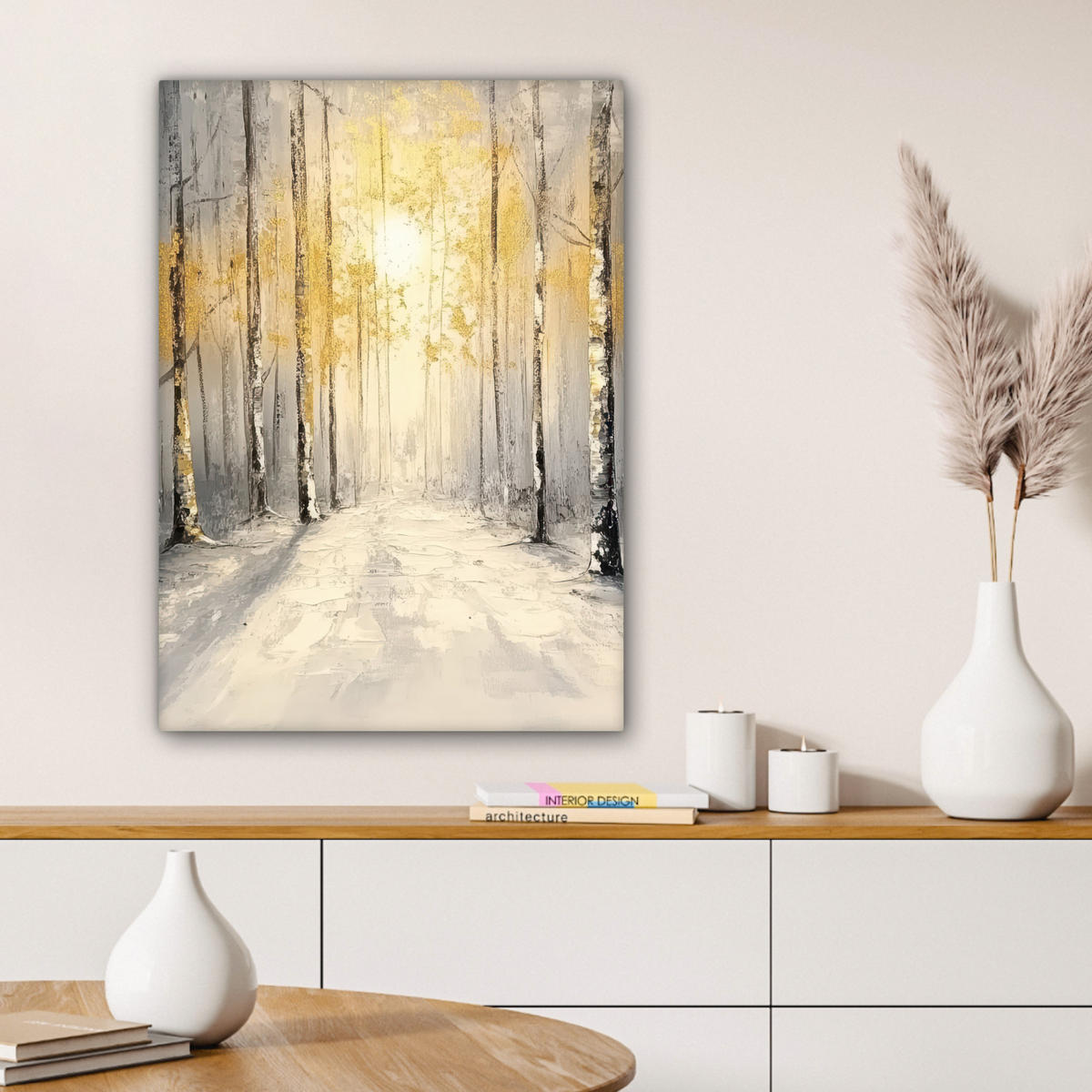 LEINWANDBILD Winter - Abstrakt - Schnee - Natur - Sonne Wandbild Wohnzimmer 60x80 cm - Grau, Textil (60/80cm) - MuchoWow