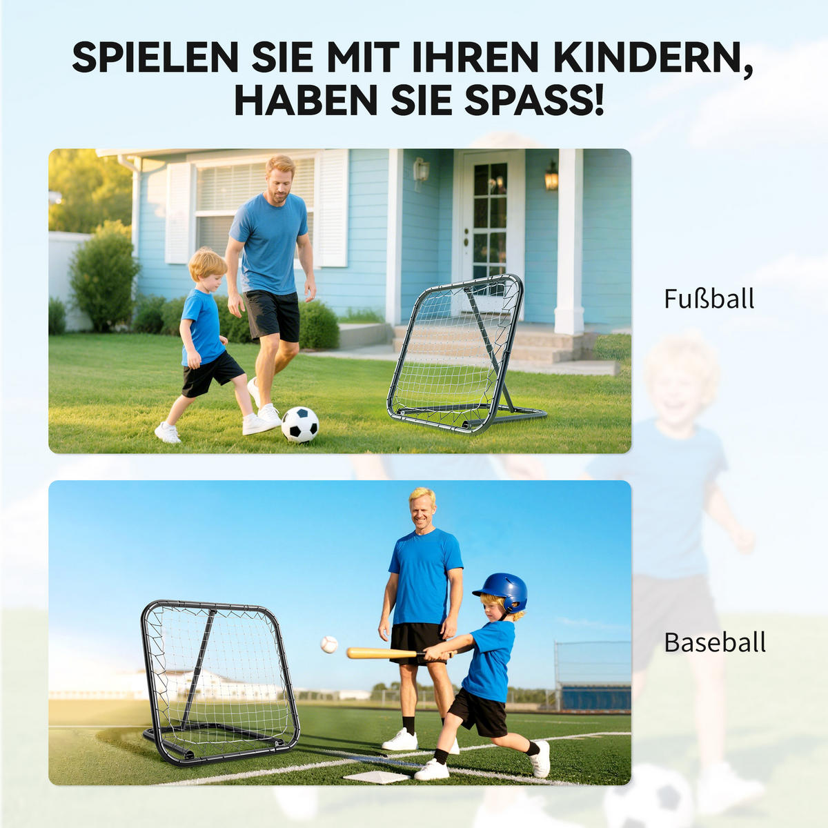 FUSSBALL Rebounder klappbar Kickback Tor Rückprallwand verstellbar Metall Schwarz - Schwarz, Metall (84/78cm) - HOMCOM