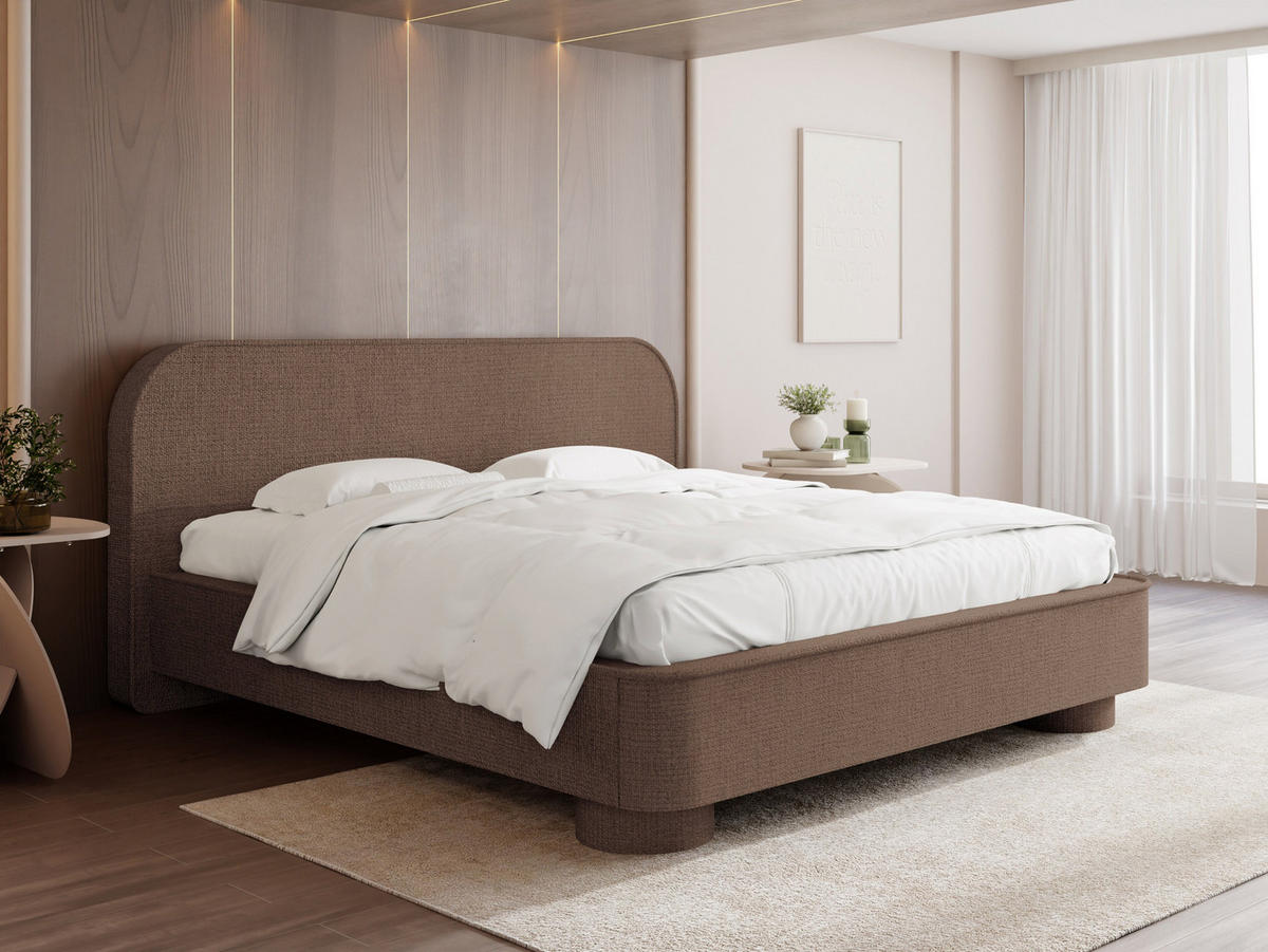 POLSTERBETT Aurora mit Bettkasten, Lattenrost & gepolsterten Füßen in Braun Chenille 120x200 cm - Birkefarben/Schwarz, Holzwerkstoff/Textil (120/200cm) - WFL GROUP
