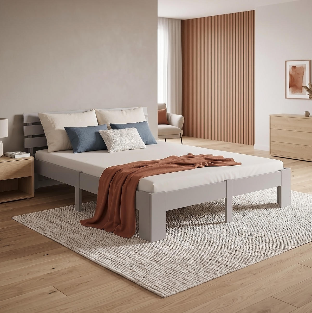 HOLZBETT 160/200 cm mit Lattenrost grau - Grau, Holz (160/200cm) - Homestyle4u