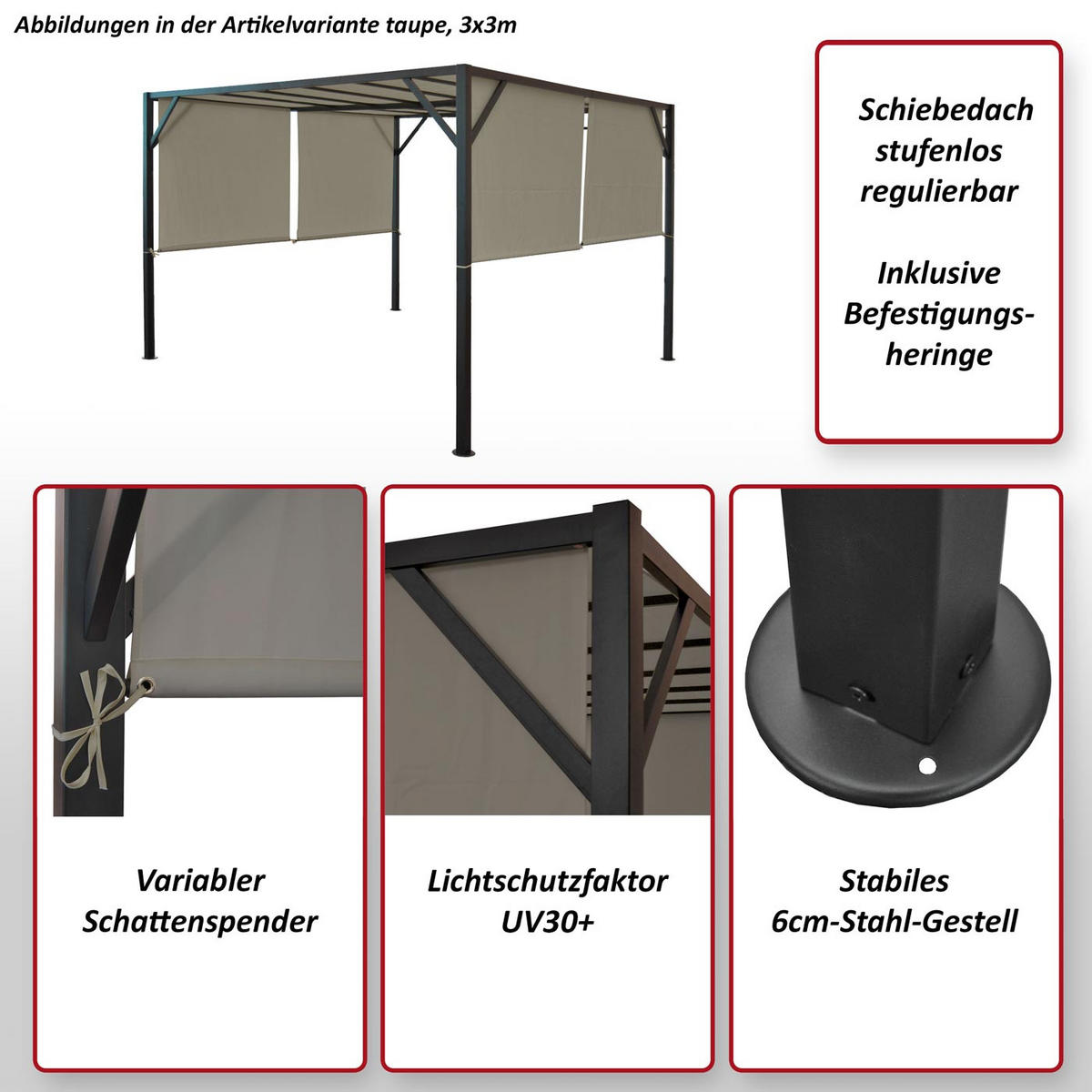 PERGOLA BEJA taupe - Taupe, Metall (305/212/405cm) - MCW
