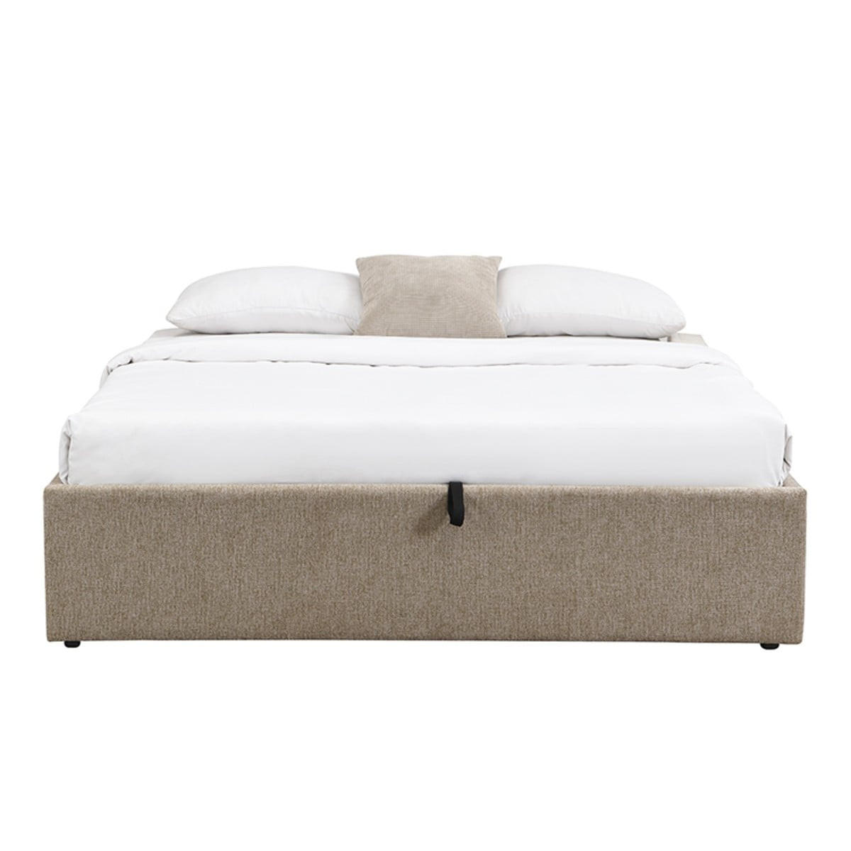 BETT mit Bettkasten 140 x 190 cm aus meliertem Stoff 150/36,50/204 cm - Braun, Holz (190/140cm) - Calicosy